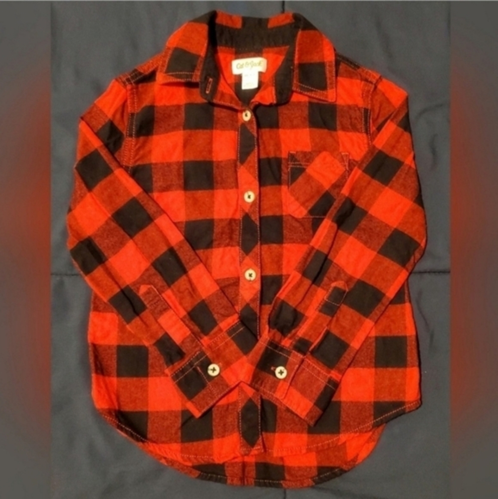 Girl's Cat & Jack Red Plaid Flannel Shirt. Size‎ XS 4/5